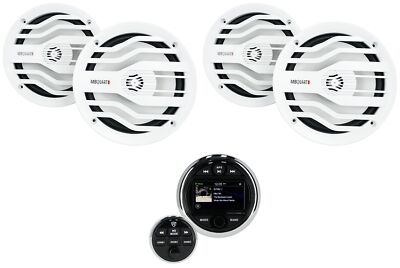 Rockville RGHR48A 4 Zone Marine Bluetooth Receiver+(4) White MB Quart Speakers