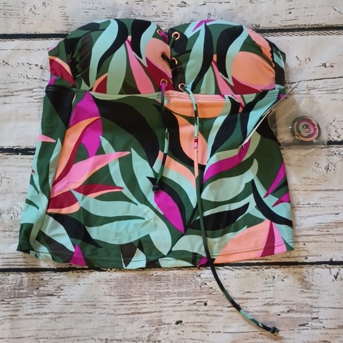 Hula Honey Pink Green Botanical Print Convertible Tankini Bathing
