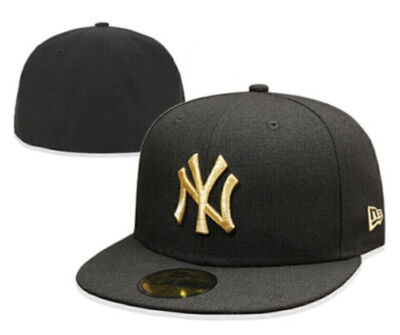 Black-Gold Mens New York Yankees Baseball Cap Fitted Hat Multi Size