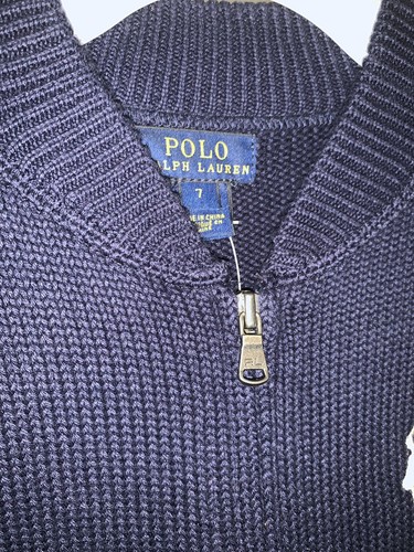 Ralph Lauren Polo BIG PONY Full Zip Sweater Jacket •NAVY/WHITE• Boys 7 - Picture 3 of 6
