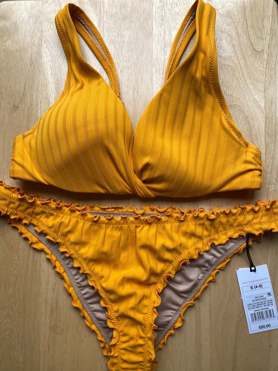 NWT Shade Shore 32 B Bikini Swim Top Cheeky Bottoms Size S Mustard  Yellow