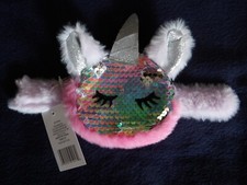 Girl's Plush Purple Unicorn Sequin Wristlet Slap Bracelet Coin Purse Wallet