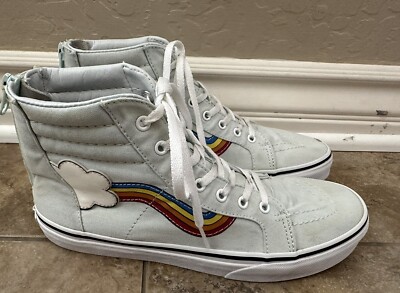 VANS KIDS LIGHT BLUE SK8-HI RAINBOW & CLOUD SNEAKERS BIG KIDS SIZE 7
