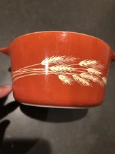 Vtg Pyrex Autumn Harvest Wheat 473-B Round Casserole Dish 1 Quart