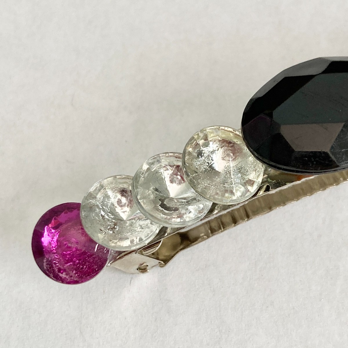 Vintage Purple Clear Acrylic Lucite Hair Barrette 90s Silver  display picture 1