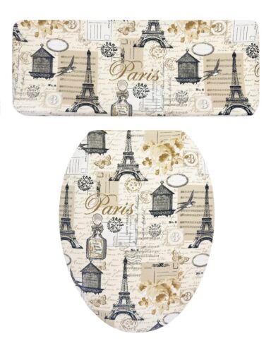 Beige Paris France Light Weight Fabric Toilet Seat Lid & Tank Lid Covers