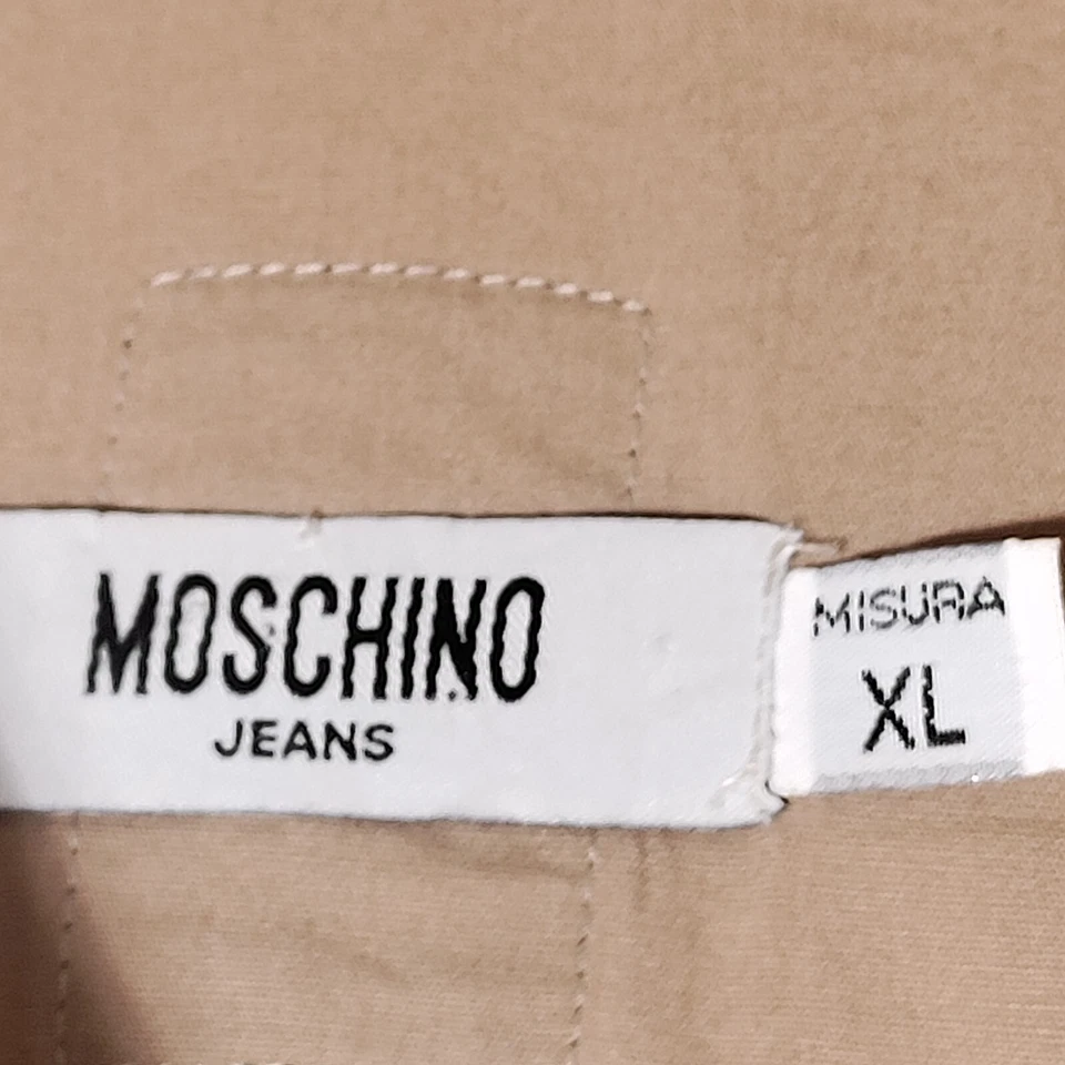 Vintage MOSCHINO Jeans Button Front Shirt Sz XL  Tan Tiki Print Sleeves Italy - Image 3 of 4