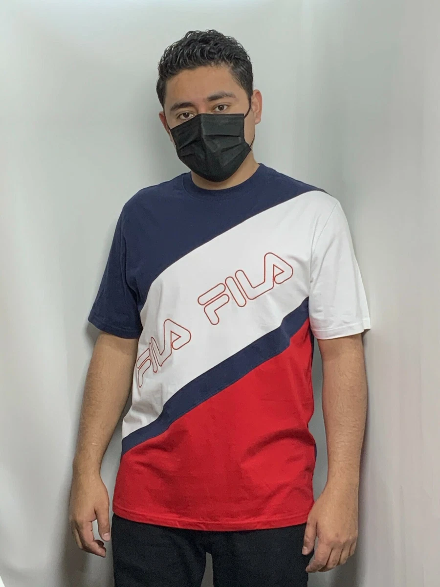 Men s Fila Navy White Red Short Sleeve Tee Shirt eBay
