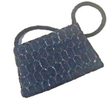 VINTAGE BLACK BEADED EVENING HANDBAG w/ BEADED STRAP ART DECO 