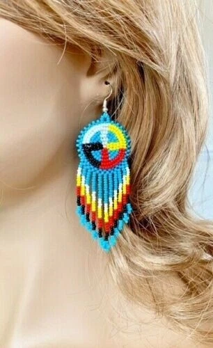 PENDIENTES ESTILO NATIVO CON CUENTAS HECHOS A MANO ÉTNICO AZUL SEMILLA CUENTAS E60/15 Foto 3 de 4