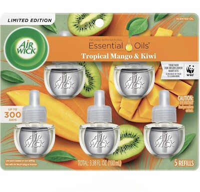 Air Wick Plug in Scented Oil Refill, 5 ct, Fresh Mango & Kiwi, Freshener 