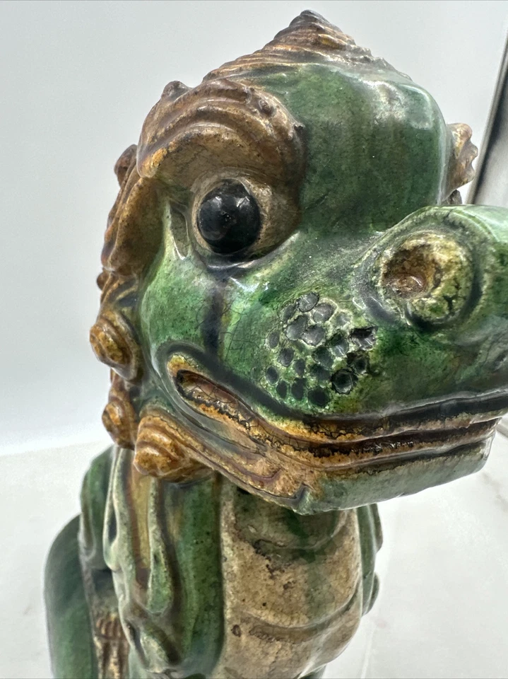 Teja china vintage Lion Foo Dog 10x8" verde Sancai esmaltada terracota Foto 4 de 4