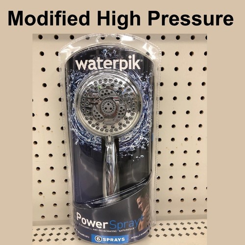 Modified Waterpik High Pressure Shower Head Hand Held 6 Settings Chrome