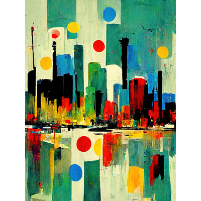 Colourful Cityscape Skyline Paint Abstract XL Wall Art Canvas Poster Print Huge