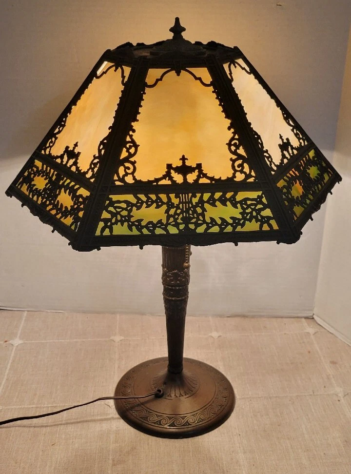 Antique Miller Lighting Company 12 Panel Slag Glass Shade Lamp ML CO 233
