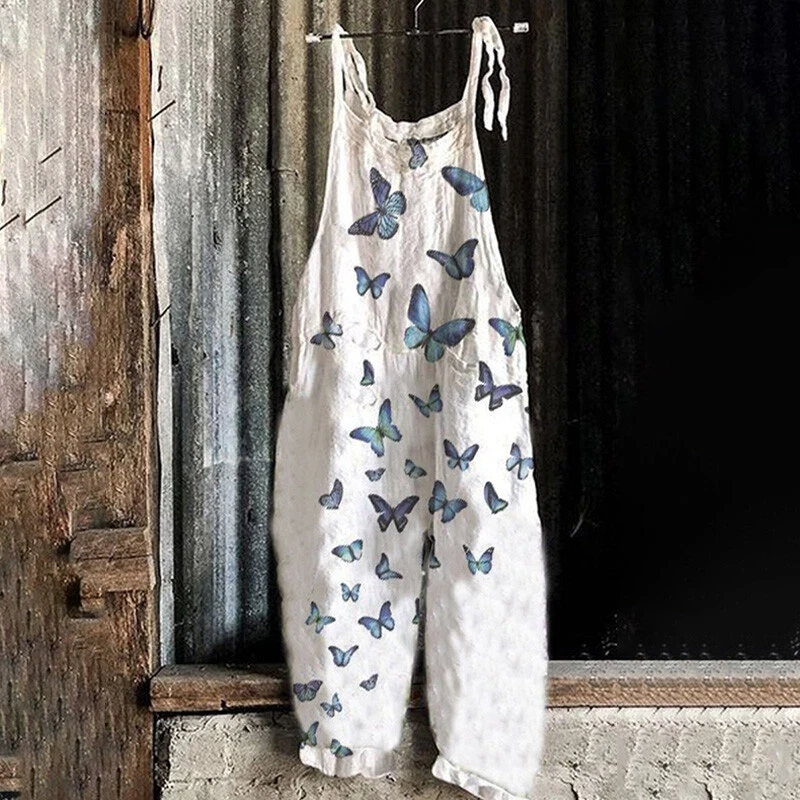 Macacão Feminino Floral Baggy Dungaree Boho Feminino Verão Macacão Playsuit - Imagem 4 de 4