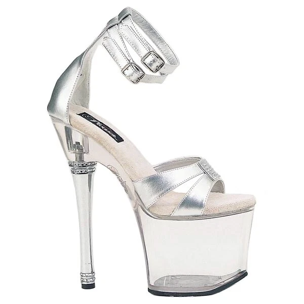 Sandales Sexy Plateformes à Bride Haut Talons 18cm Vinyle Argent Strass Pleaser - Photo 2/2