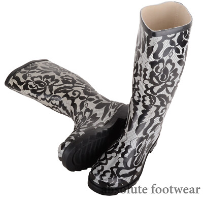 Wasserdichte Welly-Gummistiefel Damen Frauen leicht zum Hineinschlüpfen mit Blumenmuster