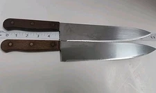 2 Old Homestead 8" Chef Knives Serrated Edge Wood Handle Full Tang Vtg Japan 