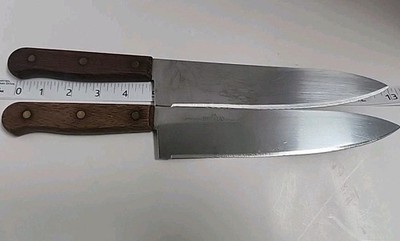 2 Old Homestead 8'' Chef Knives Serrated Edge Wood Handle Full Tang Vtg Japan 