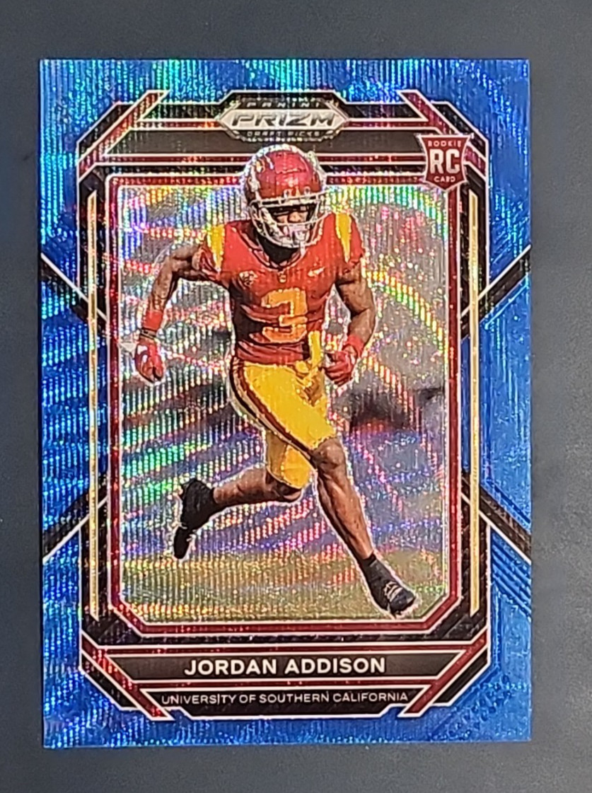 Jordan Addison 2023 Panini Prizm Draft Picks #136 BLUE WAVE PRIZM 176/249