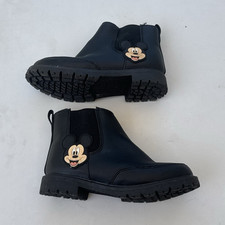 Disney Mickey Mouse Unisex Kids Black Ankle Bootie Zip Boots Round Toe US 11
