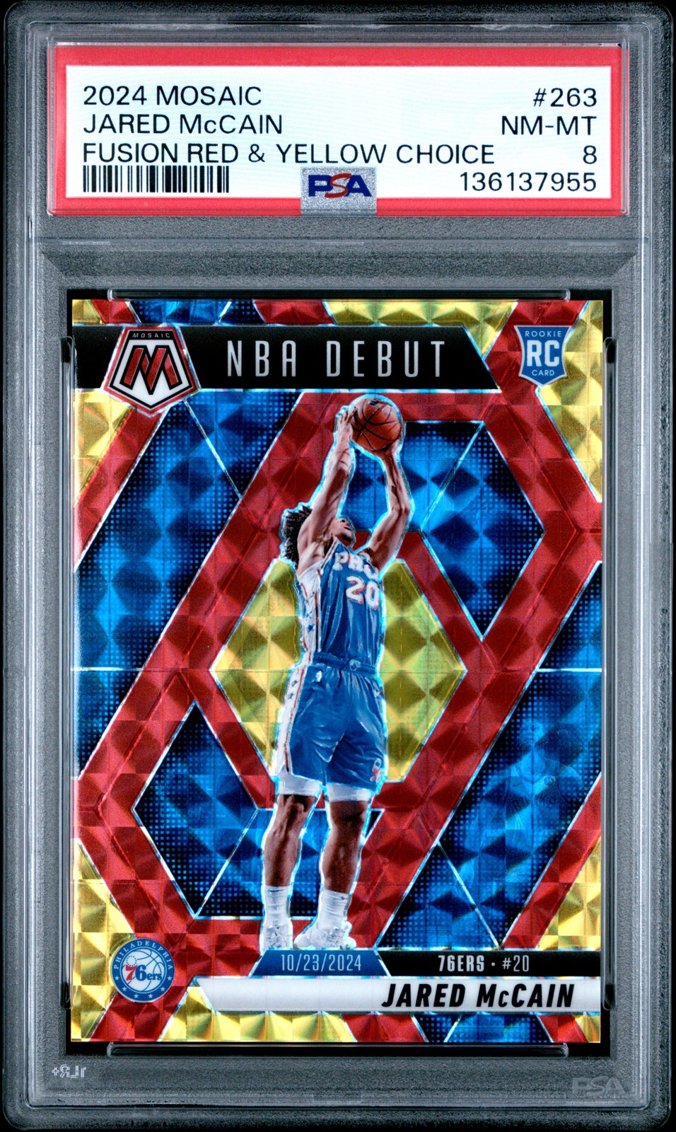2024 PANINI MOSAIC FUSION RED & YELLOW CHOICE #263 JARED MCCAIN 16/75 PSA 8