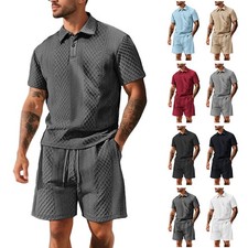 Jacquard Slight Stretch Casual Polo Shorts Set