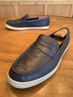 Cole Haan Navy Blue White Grand Zero Beef Roll Penny Loafers 10 M