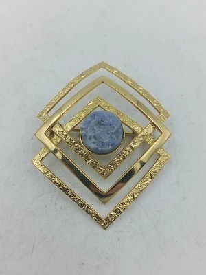 Geometrische Schmuckbrosche goldfarben mit Naturstein