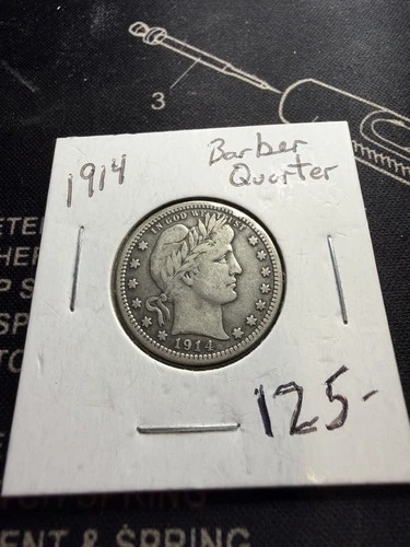 1914 Barber Quarter 90% Silver Better Grade VF Philadelphia