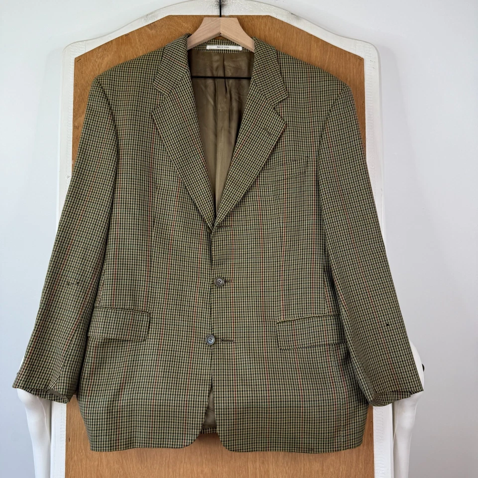 VINTAGE Hugo Boss Jacket Mens 40S 3 Button Brown Checkered Wool Sport Coat 90s - Image 2 of 4