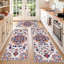 HEBE Boho Kitchen Rugs Set of 3, Non Slip Washable Kitchen Mats for Floor