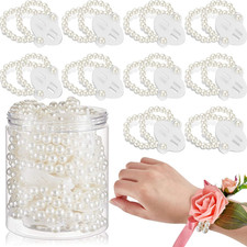 16 Pcs Corsage Wristlet Bracelet Wrist Corsage Prom Elastic Pearl Bands Wedding