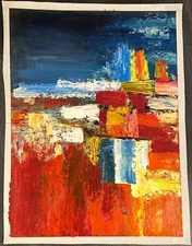 Hand-Painted Oil Painting on Canvas Paper 35x27. "Urban Glow"