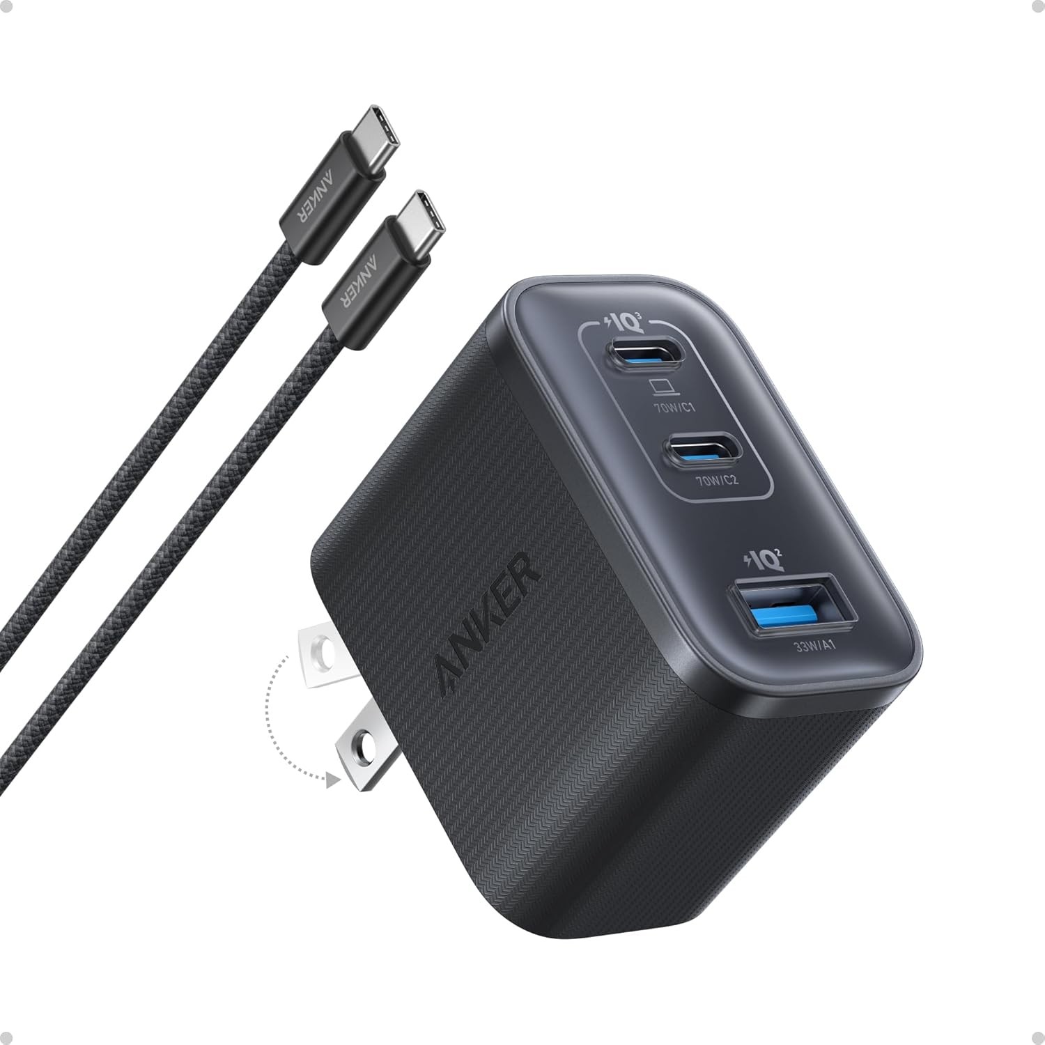 Anker Nano Charger, Ultra-Fast 70W Output 3-Port USB C, Fast