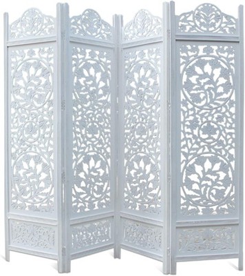 Room Divider Wood Floor Screen Kamal Antique White 4 Folding Panel 72x80
