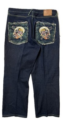 Vintage Y2K Red Monkey Company Baggy Jeans Embroided SAMURAI Men Sz 38 X 29