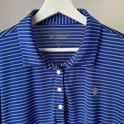 Women's COOLIBAR Blue & White Striped Long Sleeve Polo Shirt Top Size XL UPF50+ - Picture 2 of 3