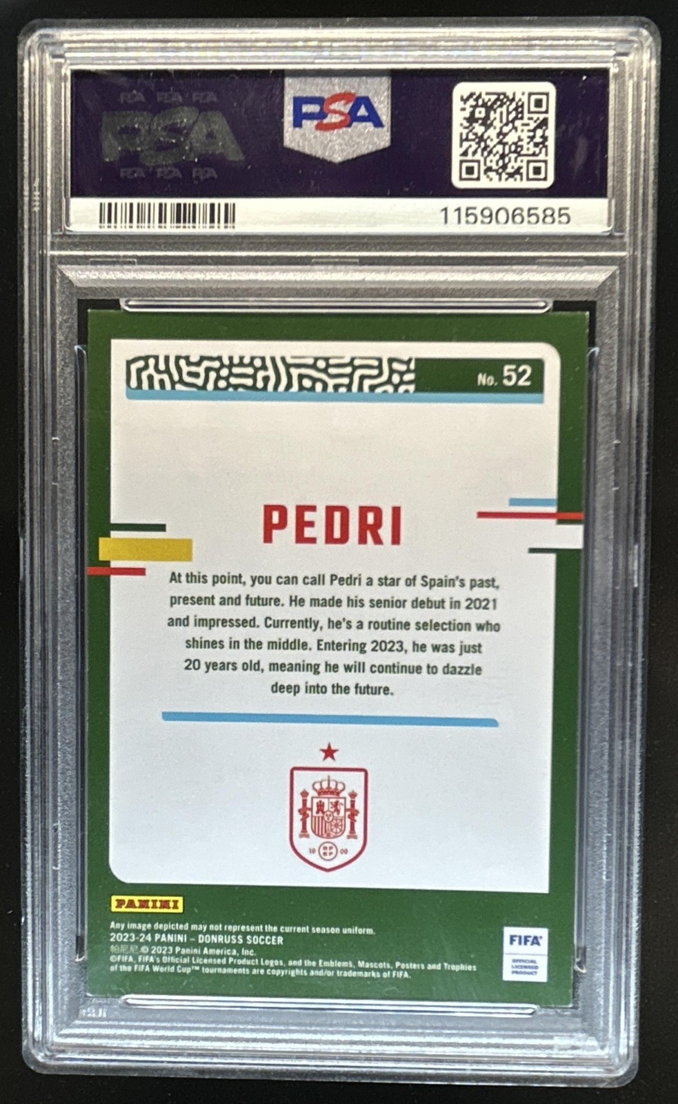 2023-24 Panini Donruss Pedri Black #1/1 Spain PSA 7 view 2