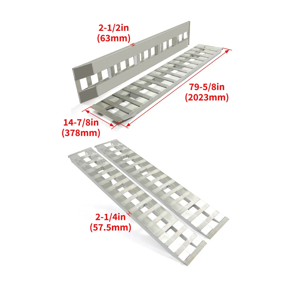 80"×15" Aluminum Ramps 2 Pcs 6000Lbs Car Trailer Truck Hook End Knife 1 Pair - Image 2 of 4
