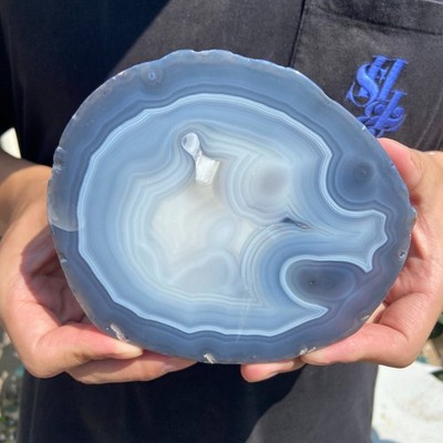0.99lb Natural striped agate quartz crystal slice rough mineral specimen