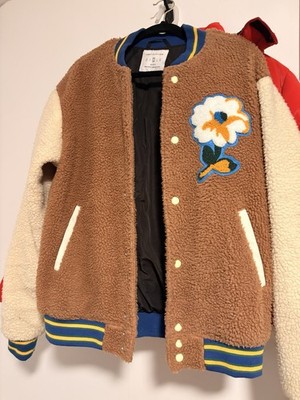 Urban Outfitters Flower Patch Full Button Teddy Fleece Varsity Jacket - Medium