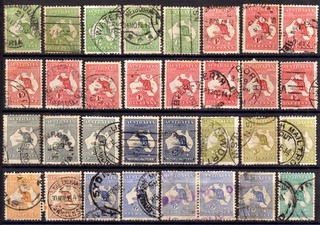 AUSTRALIA 1913 14 FIRST WATERMARK ROOS USED SELECTION 32 STAMPS SOME FAULTS