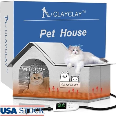 Heated Cat House W/ Intelligent Thermostat All Season Pet Shelter Indoor Outdoor