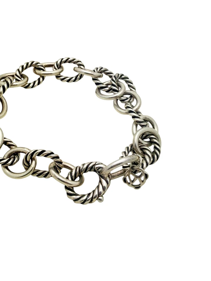 David Yurman Sterling Silver Cable Oval Chain Link ID Bracelet 7.5" - Pouch - Image 3 of 4