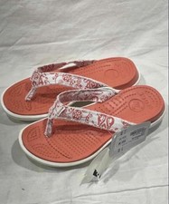 Crocs Women's Floral Flip Flop Sandals Orange/White/Slip On US 6