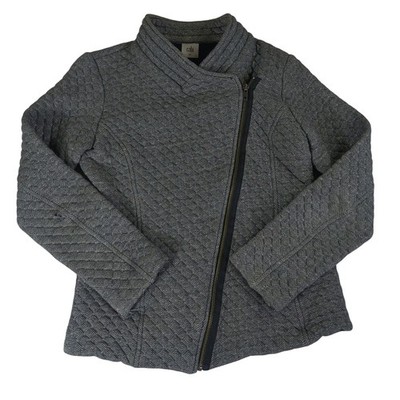 Cabi Grey Herringbone Quilted Asymmetric Zip Moto Jacket Small