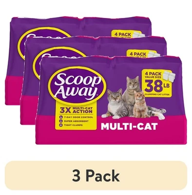 3 Boxes Scoop Away Multi Cat Litter With Meadow Fresh Scent, 38 lb. Box