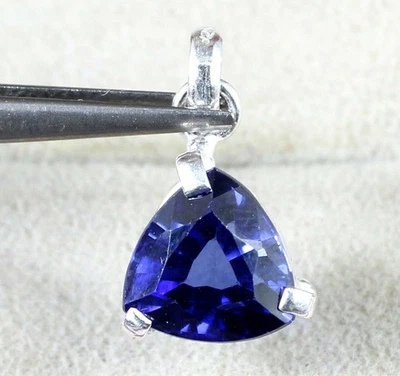Blauer Saphir 4 Karat/ 10 MM Natürlich Trillion Edelstein Herren Anhänger - Bild 1 von 4